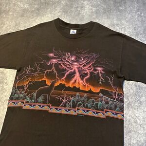 Vintage Coyote Wolf Lightning Desert Southwest Graphic T Shirt Mens Large